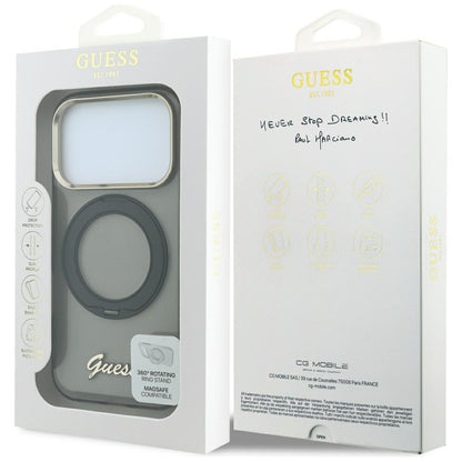 MagSafe Case for Apple iPhone 18 Pro Max / 17 Pro Max, Guess, Ring Stand Script Metal Logo, Black