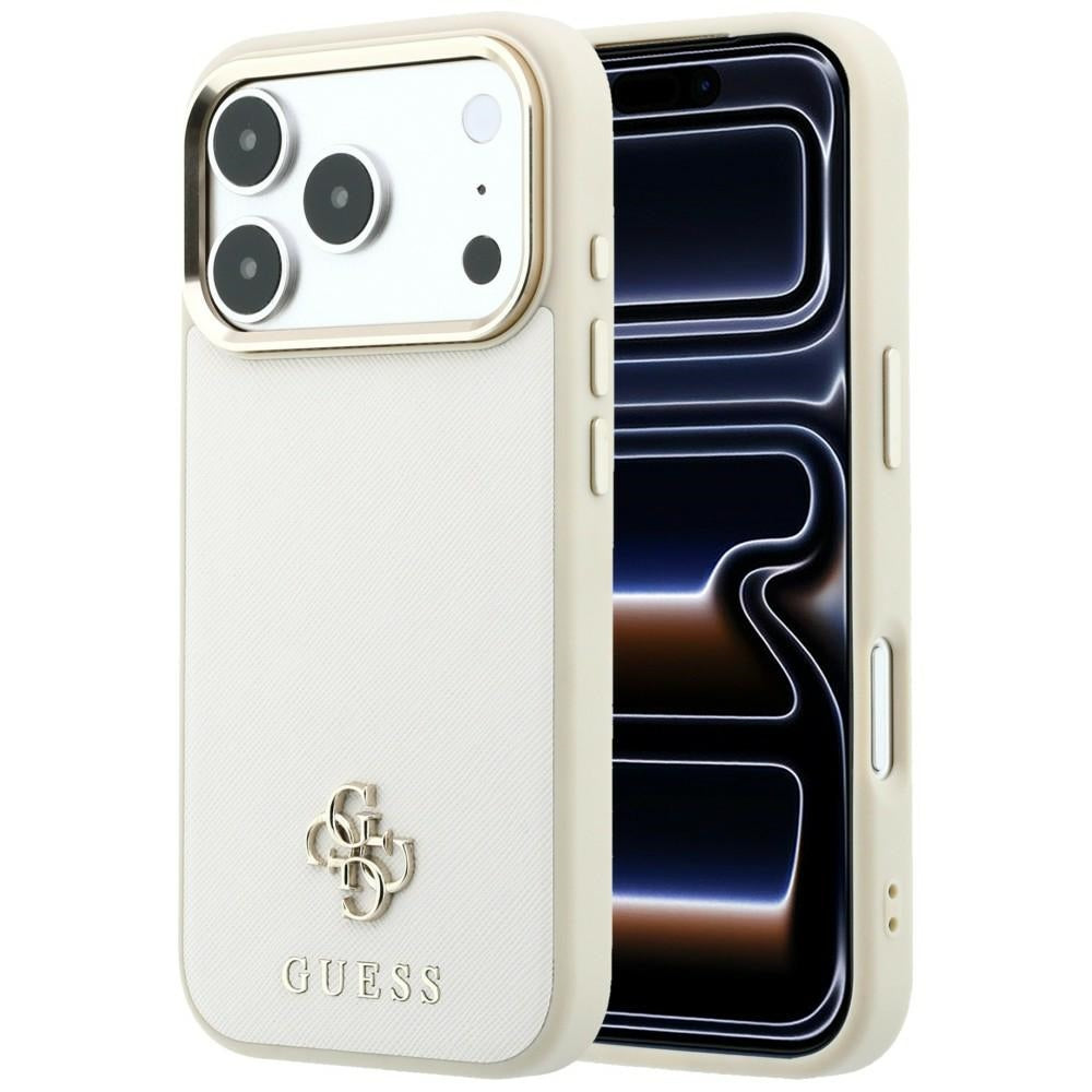 MagSafe Case for Apple iPhone 18 Pro Max / 17 Pro Max, Guess, Saffiano Small 4G Classic, Beige