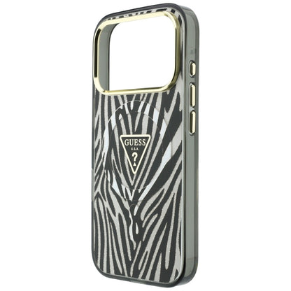 MagSafe Case for Apple iPhone 18 Pro Max / 17 Pro Max, Guess, Zebra Glitter Triangle Logo, Silver