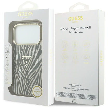 MagSafe Case for Apple iPhone 18 Pro Max / 17 Pro Max, Guess, Zebra Glitter Triangle Logo, Gold