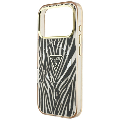 MagSafe Case for Apple iPhone 18 Pro Max / 17 Pro Max, Guess, Zebra Glitter Triangle Logo, Gold