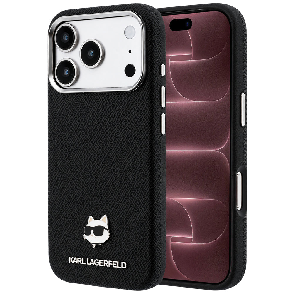 MagSafe Case for Apple iPhone 18 Pro Max / 17 Pro Max, Karl Lagerfeld, Grained Choupette Head Metal, Black