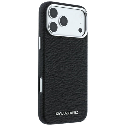 MagSafe Case for Apple iPhone 18 Pro Max / 17 Pro Max, Karl Lagerfeld, Grained Elongated Logo, Black