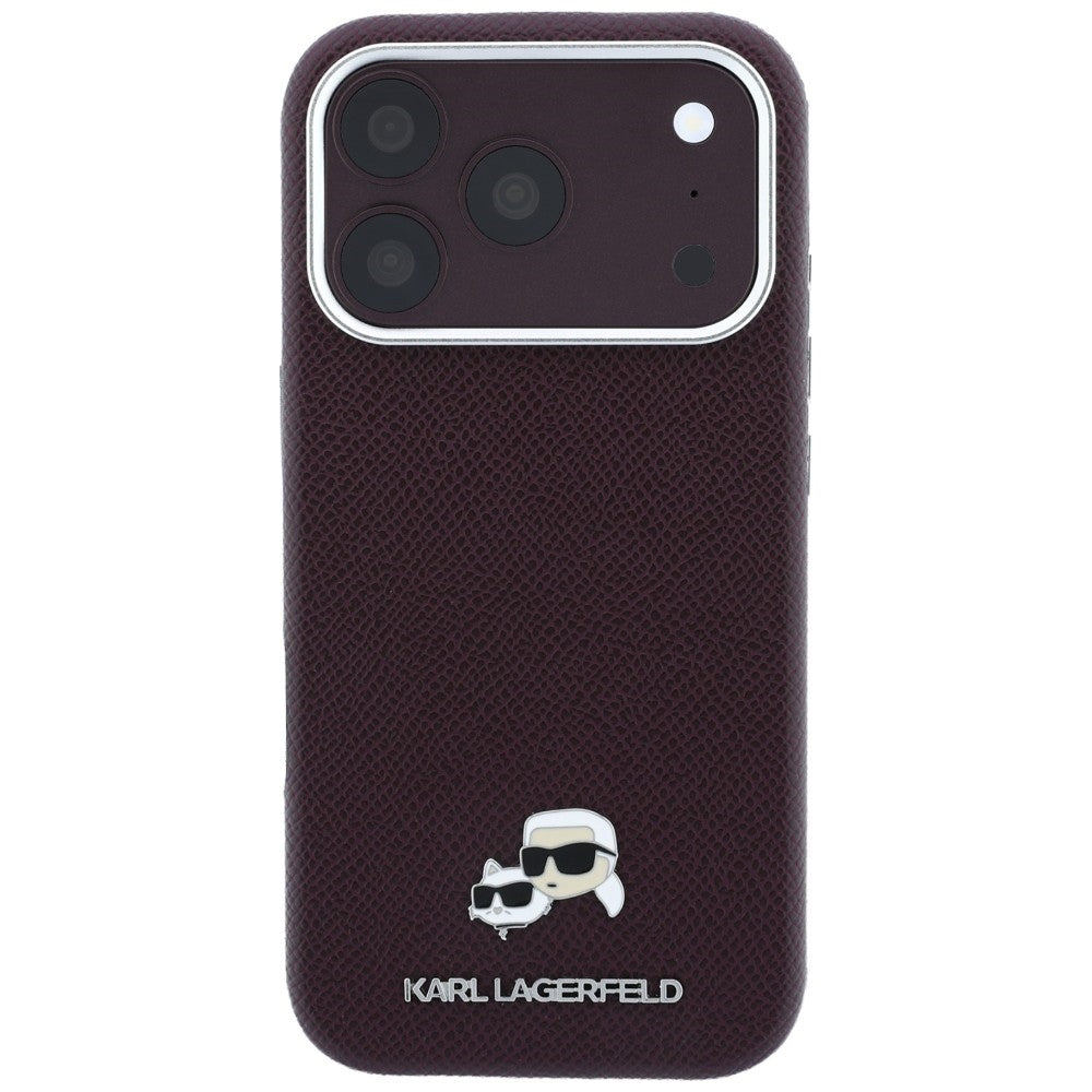 MagSafe Case for Apple iPhone 18 Pro Max / 17 Pro Max, Karl Lagerfeld, Grained KC Heads, Burgundy