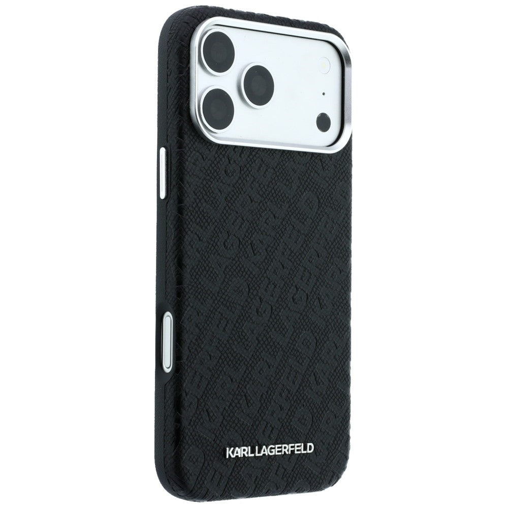 MagSafe Case for Apple iPhone 18 Pro Max / 17 Pro Max, Karl Lagerfeld, Grained Metal Logo, Black