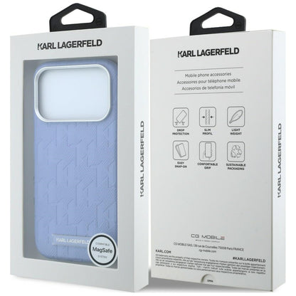 MagSafe Case for Apple iPhone 18 Pro Max / 17 Pro Max, Karl Lagerfeld, Grained Mono Resin Logo, Blue