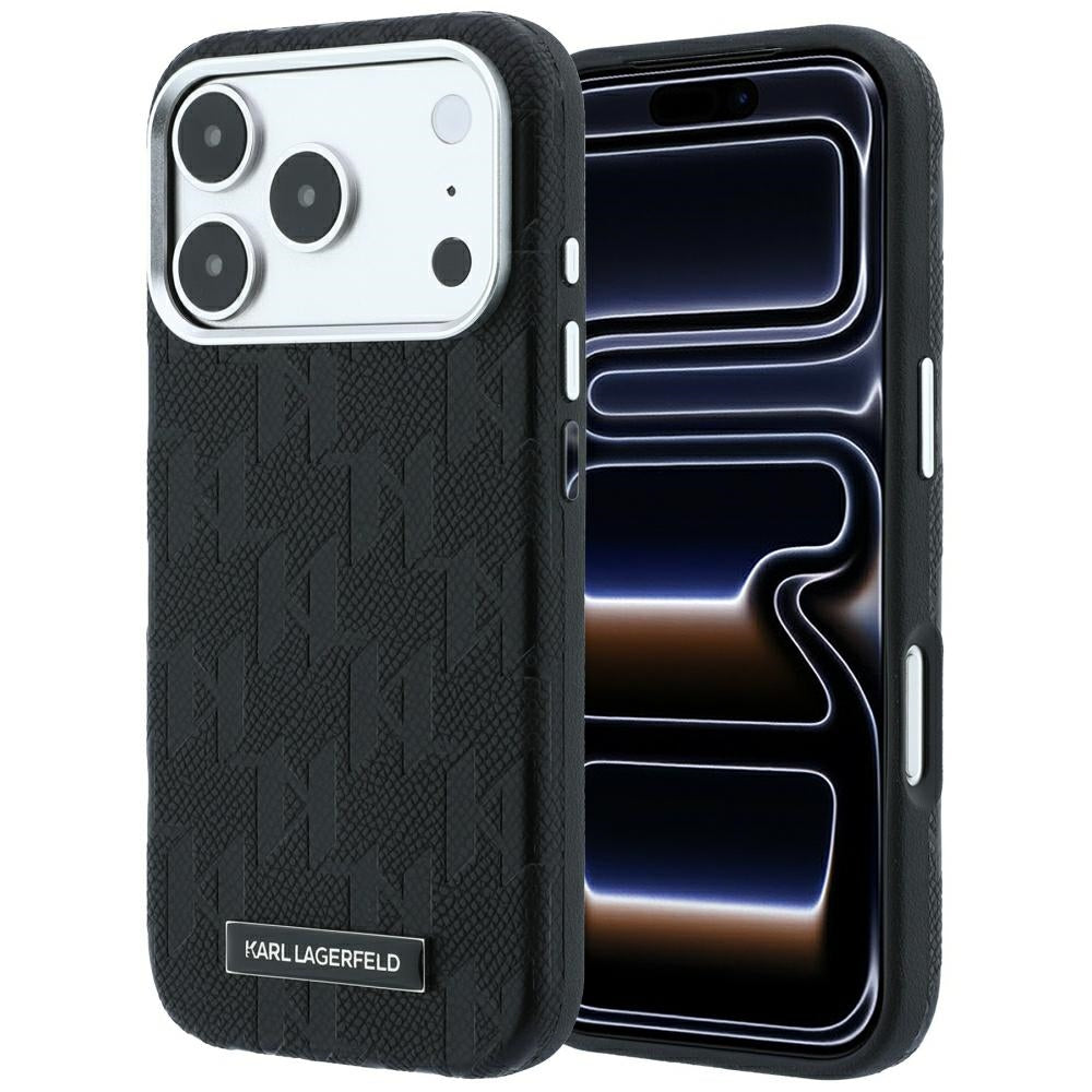 MagSafe Case for Apple iPhone 18 Pro Max / 17 Pro Max, Karl Lagerfeld, Grained Mono Resin Logo, Black