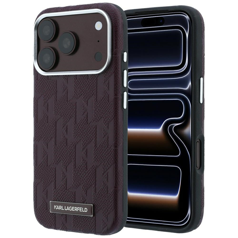 MagSafe Case for Apple iPhone 18 Pro Max / 17 Pro Max, Karl Lagerfeld, Grained Mono Resin Logo, Burgundy