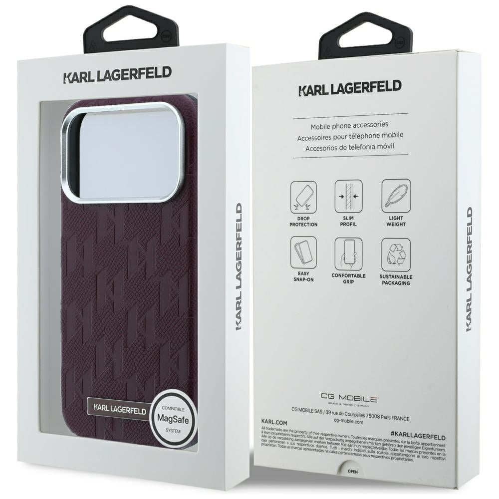 MagSafe Case for Apple iPhone 18 Pro Max / 17 Pro Max, Karl Lagerfeld, Grained Mono Resin Logo, Burgundy