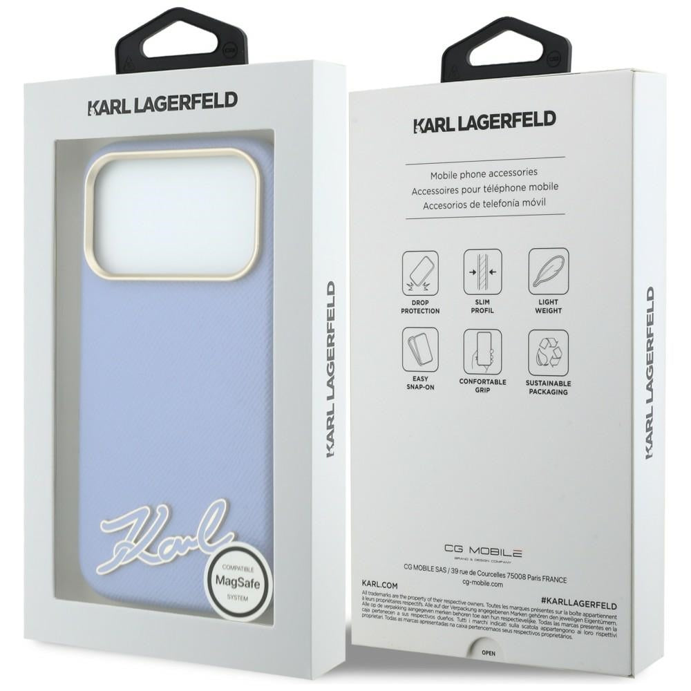 MagSafe Case for Apple iPhone 18 Pro Max / 17 Pro Max, Karl Lagerfeld, Grained Resin Sign Logo, Blue