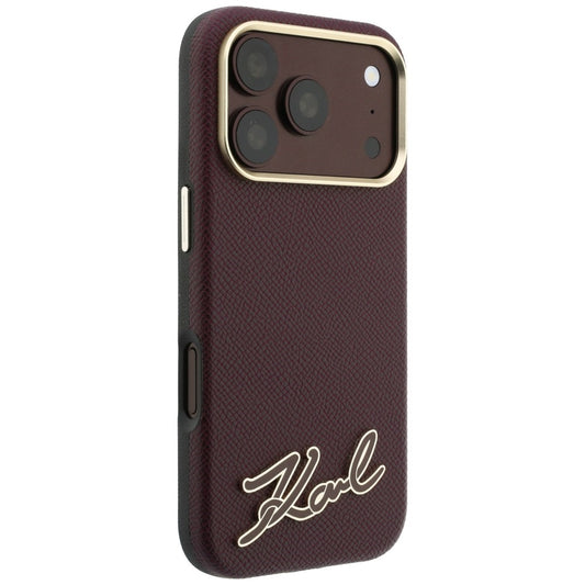 MagSafe Case for Apple iPhone 18 Pro Max / 17 Pro Max, Karl Lagerfeld, Grained Resin Sign Logo, Burgundy