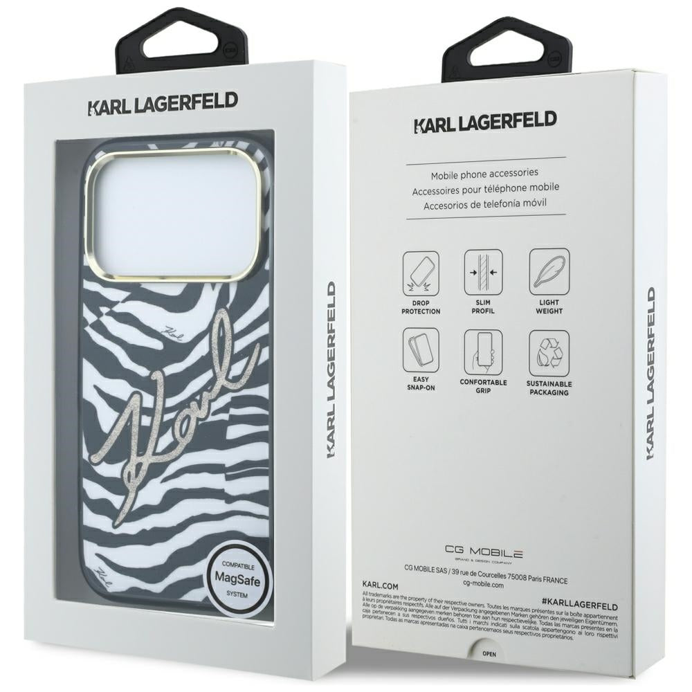 MagSafe Case for Apple iPhone 18 Pro Max / 17 Pro Max, Karl Lagerfeld, HC IML Signature Zebra Glitter Gold, Black