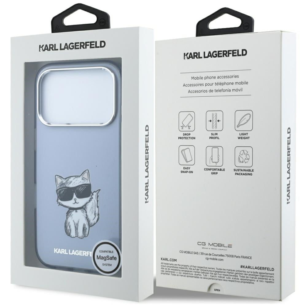 MagSafe Case for Apple iPhone 18 Pro Max / 17 Pro Max, Karl Lagerfeld, IML Choupette Body Sketch Print, Blue
