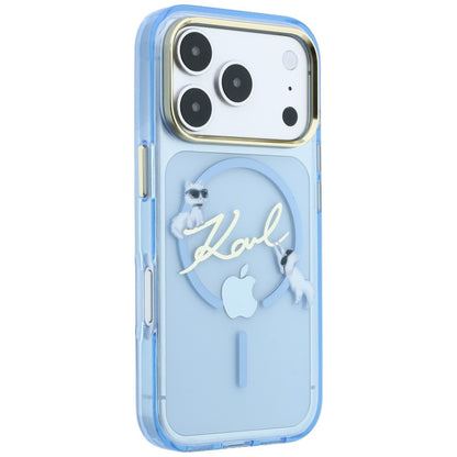 MagSafe Case for Apple iPhone 18 Pro Max / 17 Pro Max, Karl Lagerfeld, IML Choupette Karl Script Logo, Blue