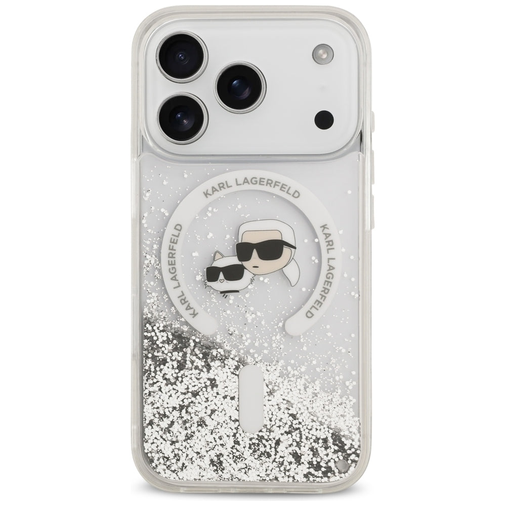 MagSafe Case for Apple iPhone 18 Pro Max / 17 Pro Max, Karl Lagerfeld, Liquid Glitter Karl & Choupette Head's, Transparent
