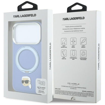 MagSafe Case for Apple iPhone 18 Pro Max / 17 Pro Max, Karl Lagerfeld, Ring Stand 360 Karl Pin, Blue