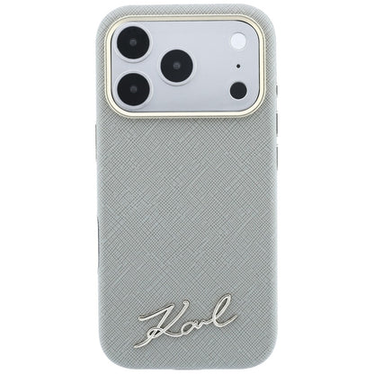 MagSafe Case for Apple iPhone 18 Pro Max / 17 Pro Max, Karl Lagerfeld, Saffiano Small Script Metal Logo, Beige