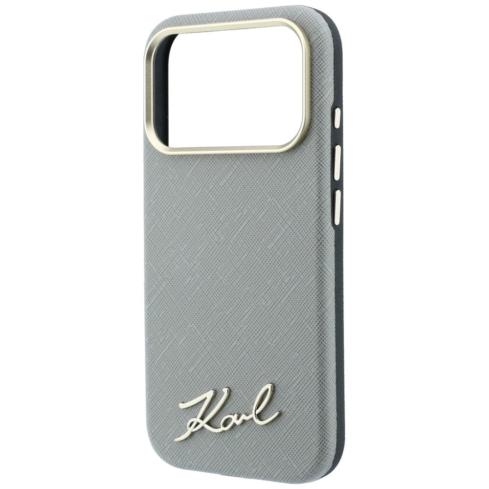 MagSafe Case for Apple iPhone 18 Pro Max / 17 Pro Max, Karl Lagerfeld, Saffiano Small Script Metal Logo, Beige