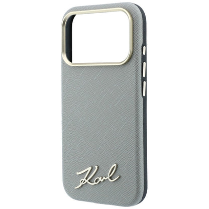 MagSafe Case for Apple iPhone 18 Pro Max / 17 Pro Max, Karl Lagerfeld, Saffiano Small Script Metal Logo, Beige