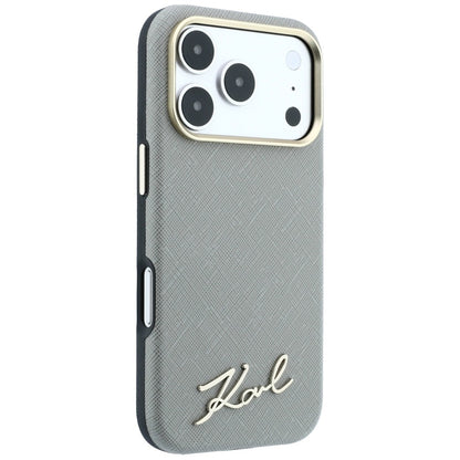 MagSafe Case for Apple iPhone 18 Pro Max / 17 Pro Max, Karl Lagerfeld, Saffiano Small Script Metal Logo, Beige