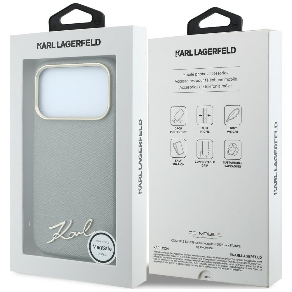 MagSafe Case for Apple iPhone 18 Pro Max / 17 Pro Max, Karl Lagerfeld, Saffiano Small Script Metal Logo, Beige