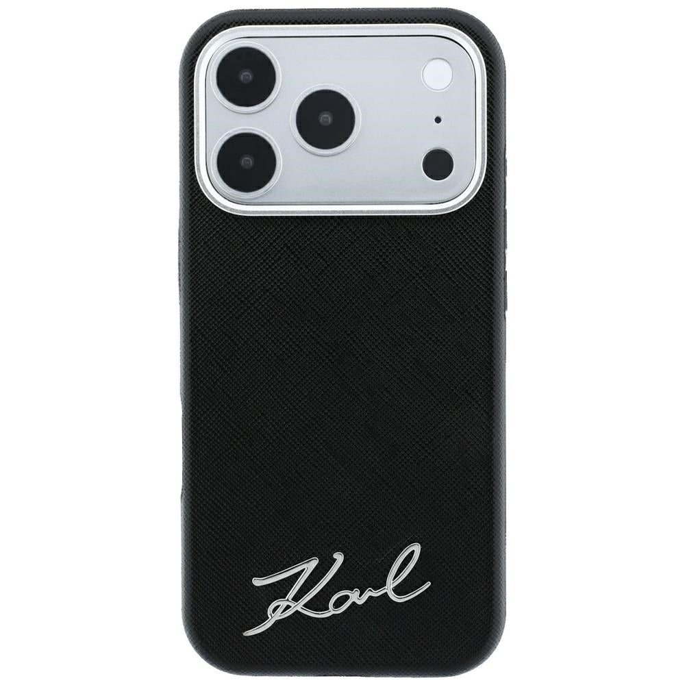 MagSafe Case for Apple iPhone 18 Pro Max / 17 Pro Max, Karl Lagerfeld, Saffiano Small Script Metal Logo, Black