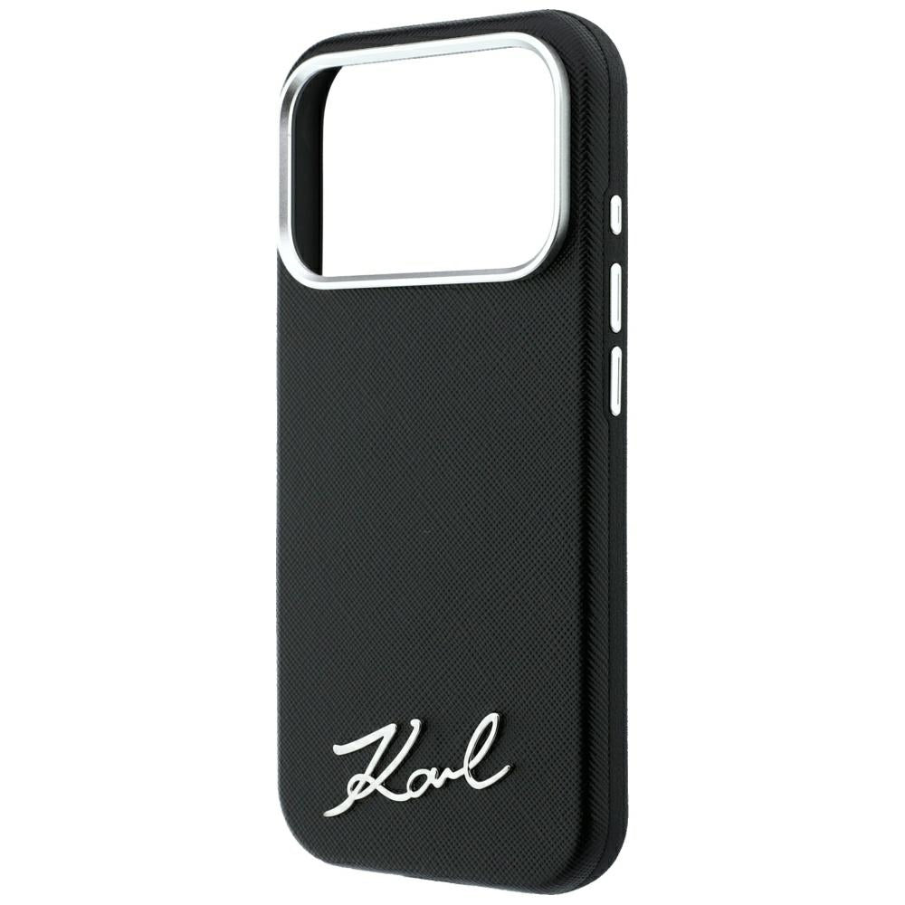 MagSafe Case for Apple iPhone 18 Pro Max / 17 Pro Max, Karl Lagerfeld, Saffiano Small Script Metal Logo, Black