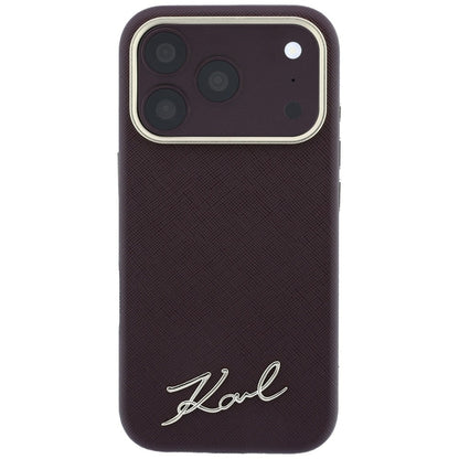 MagSafe Case for Apple iPhone 18 Pro Max / 17 Pro Max, Karl Lagerfeld, Saffiano Small Script Metal Logo, Burgundy