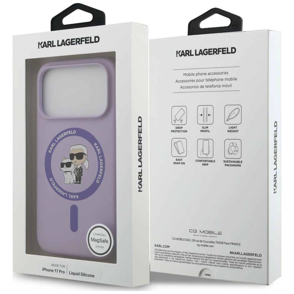 MagSafe Case for Apple iPhone 18 Pro Max / 17 Pro Max, Karl Lagerfeld, Silicone Ring Karl & Choupette, Purple