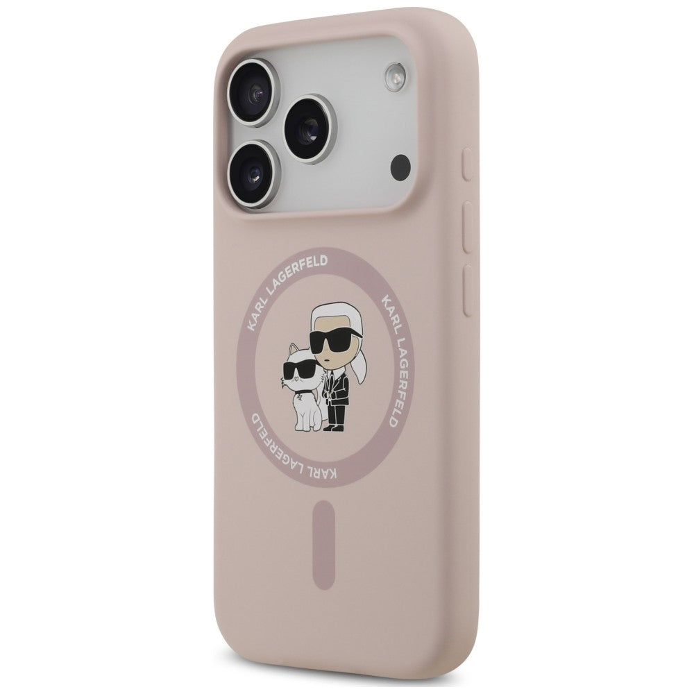 MagSafe Case for Apple iPhone 18 Pro Max / 17 Pro Max, Karl Lagerfeld, Silicone Ring Karl & Choupette, Pink
