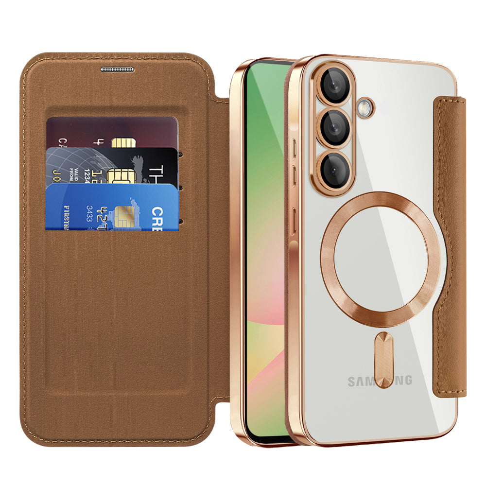 MagSafe Case for Samsung Galaxy A57 5G, Techsuit, SmartMag Book, Brown