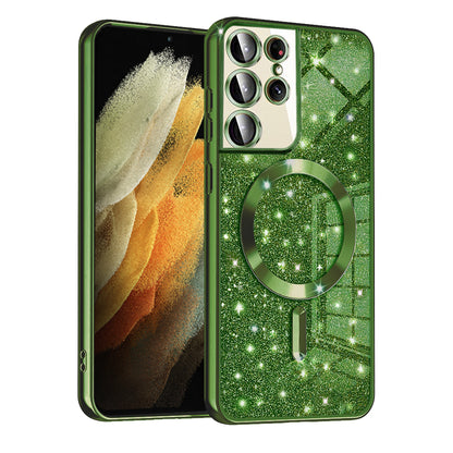 MagSafe Case for Samsung Galaxy S21 Ultra 5G G998, Techsuit, Luxury Glitter, Dark Green