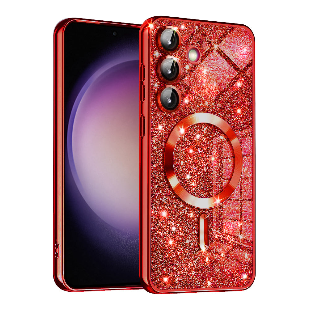 MagSafe Case for Samsung Galaxy S23 FE S711, Techsuit, Luxury Glitter, Red