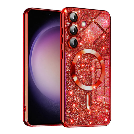 MagSafe Case for Samsung Galaxy S23 FE S711, Techsuit, Luxury Glitter, Red