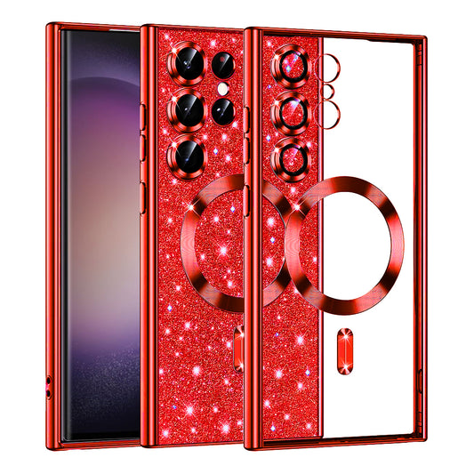 MagSafe Case for Samsung Galaxy S23 Ultra S918, Techsuit, Luxury Glitter, Red