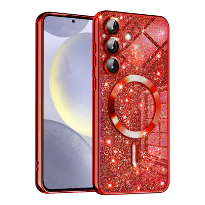 MagSafe Case for Samsung Galaxy S24 S921, Techsuit, Luxury Glitter, Red