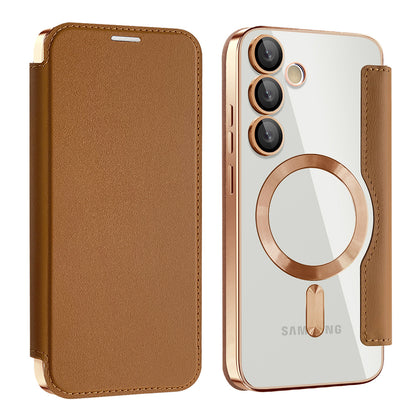 MagSafe Case for Samsung Galaxy S24 S921, Techsuit, SmartMag Book, Brown