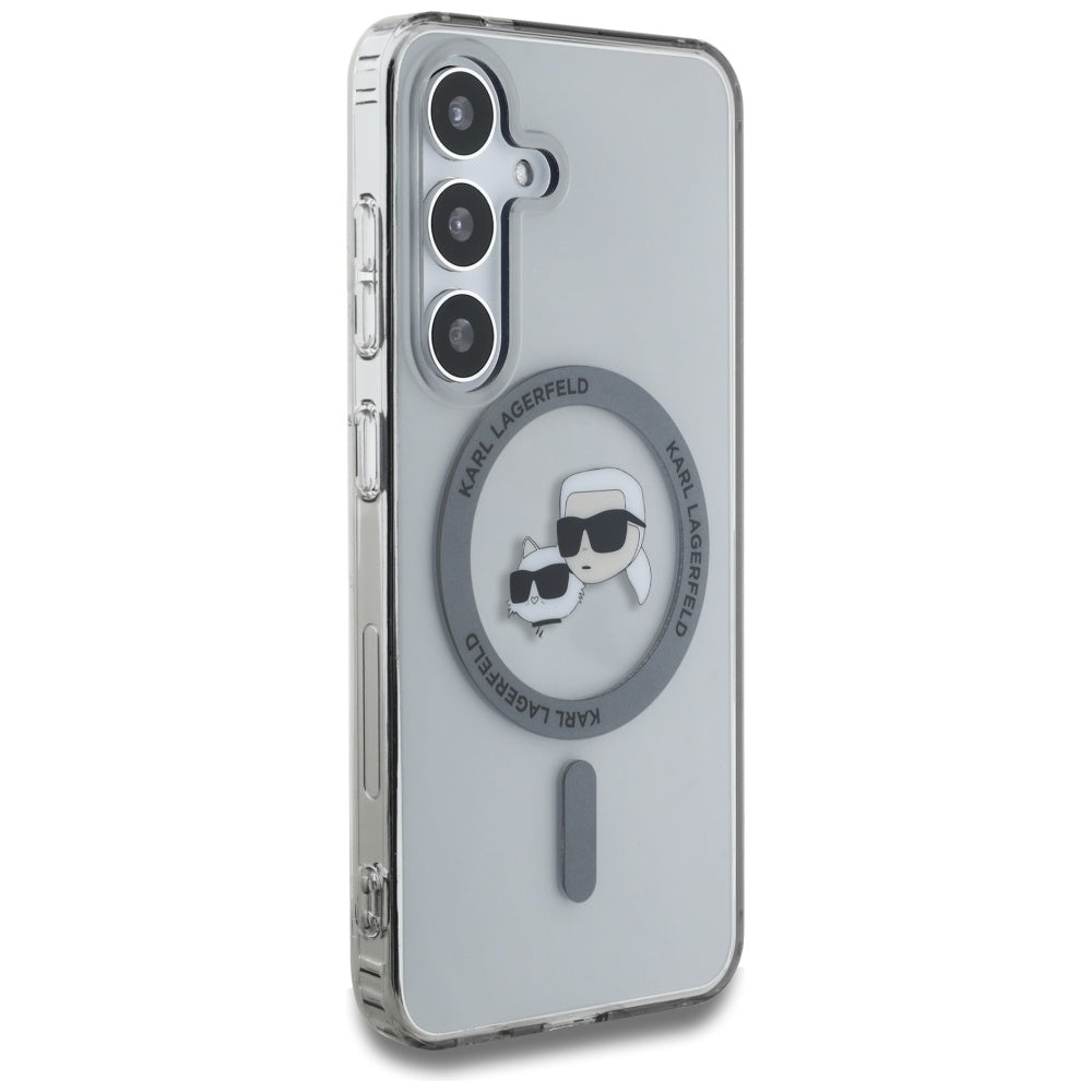 MagSafe Case for Samsung Galaxy S25+ S936, Karl Lagerfeld, IML Metal Karl & Choupette's Heads, Black