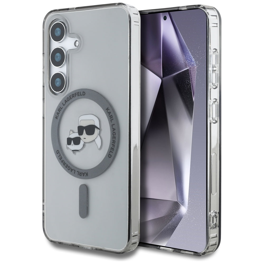 MagSafe Case for Samsung Galaxy S25 S931, Karl Lagerfeld, IML Metal Karl & Choupette's Heads, Black