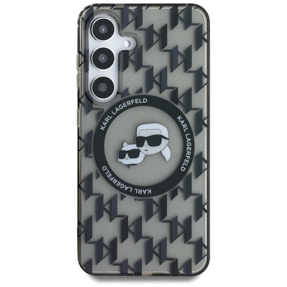 MagSafe Case for Samsung Galaxy S25 S931, Karl Lagerfeld, IML Monogram Karl & Choupette's Heads, Black