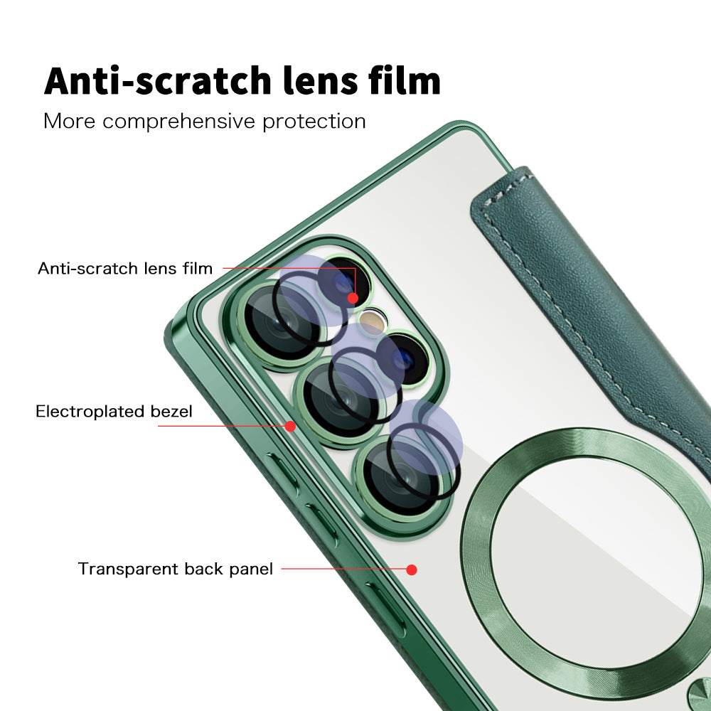 MagSafe Case for Samsung Galaxy S25 Ultra S938, Techsuit, SmartMag Book, Green