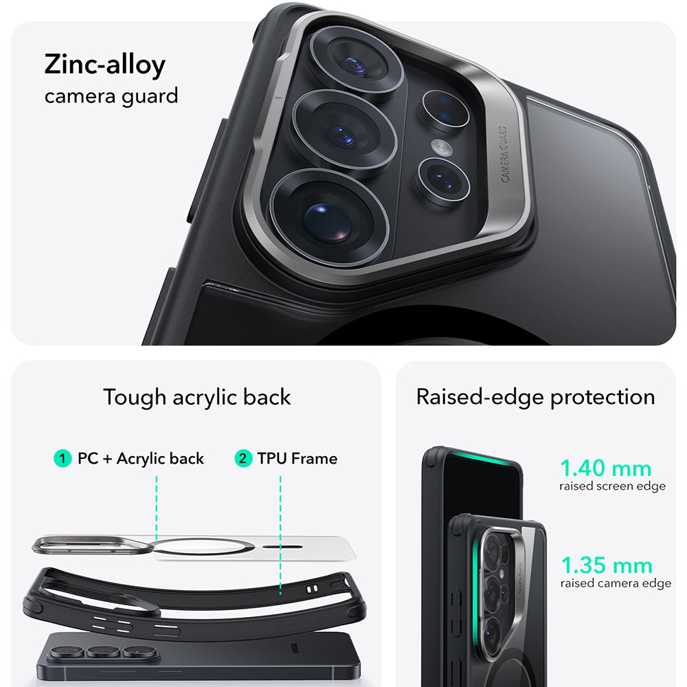 MagSafe Case for Samsung Galaxy S26 Ultra, ESR, Classic Hybrid Kickstand, Transparent Black