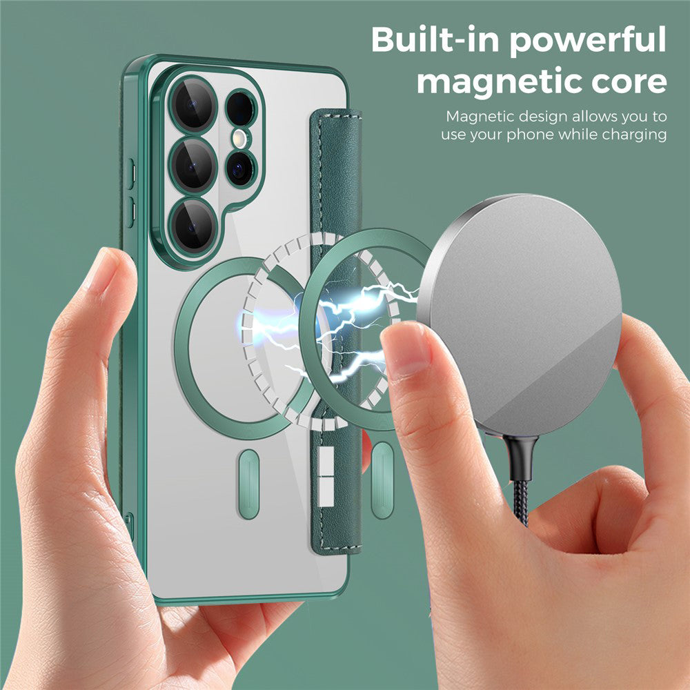 MagSafe Case for Samsung Galaxy S26 Ultra, Techsuit, SmartMag Book, Green