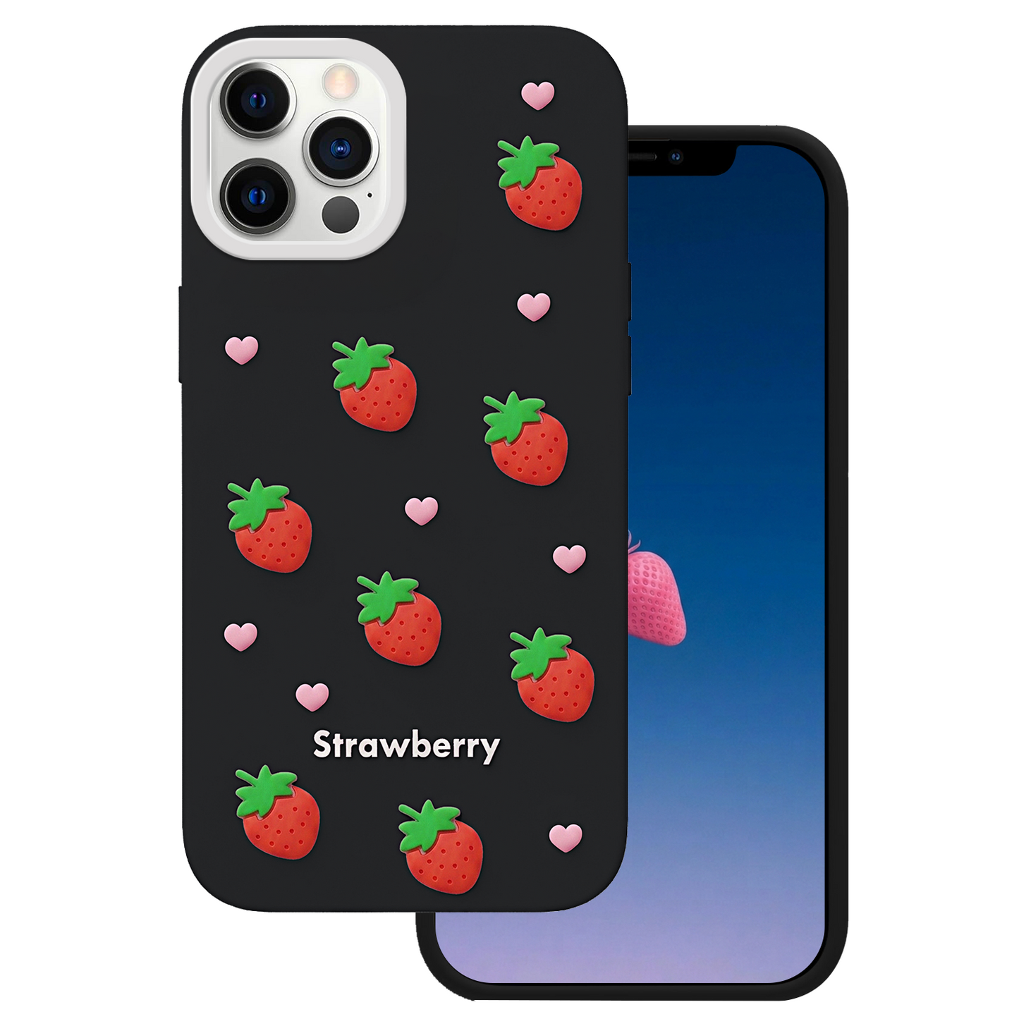 Case for Apple iPhone 12 / 12 Pro, OEM, Strawberry, Black
