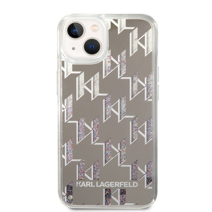 Case for Apple iPhone 14, Karl Lagerfeld, Liquid Glitter Monogram, Silver