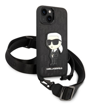 Case for Apple iPhone 14, Karl Lagerfeld, Monogram Ikonik Karl, Black
