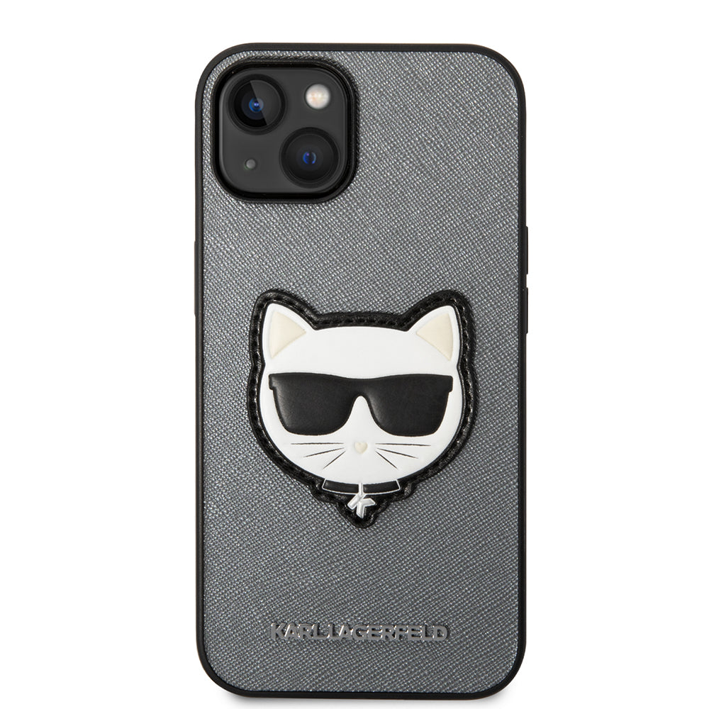 Case for Apple iPhone 14, Karl Lagerfeld, Saffiano Choupette's Head, Silver
