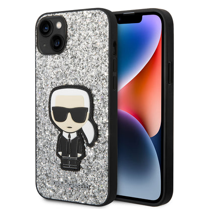 Case for Apple iPhone 14 Plus, Karl Lagerfeld, Glitter Flakes Ikonik Karl, Silver