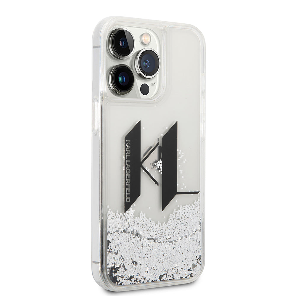 Case for Apple iPhone 14 Pro, Karl Lagerfeld, Liquid Glitter Big KL, Silver