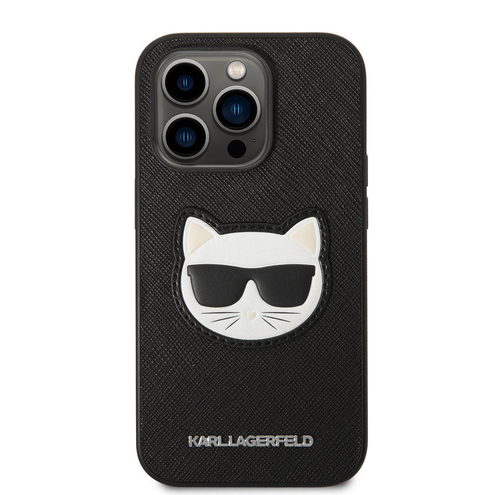 Case for Apple iPhone 14 Pro, Karl Lagerfeld, Saffiano Choupette's Head, Black